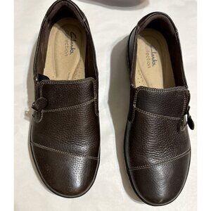 Clarks Comfort Brown Leather Slip On Shoes Side Zipper Size 7.5